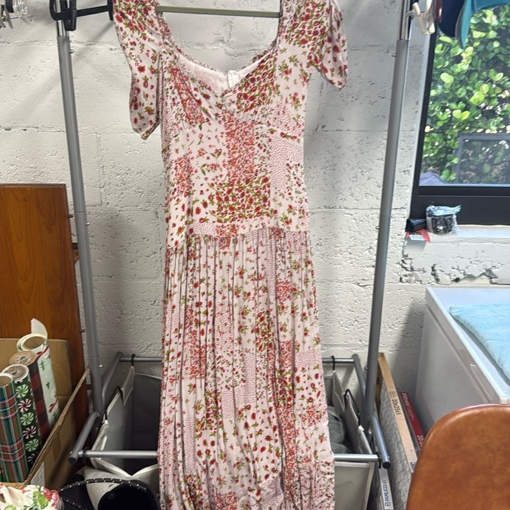 Zara Quilt Floral Pattern Dress - Maxi Ruffle Sleeves - Size Small - Long Dress